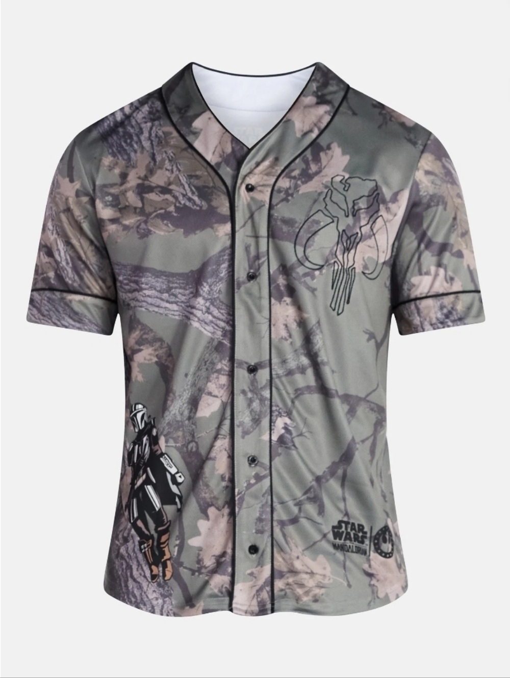 Star Wars Gray Camo Mandalorian Baseball Jersey.   11